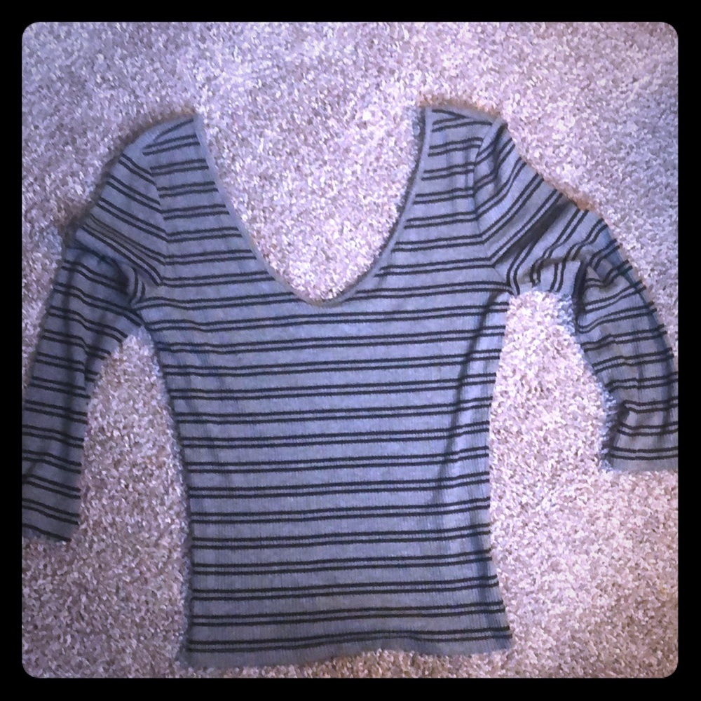 Striped 3/4 Sleeve Crop Top